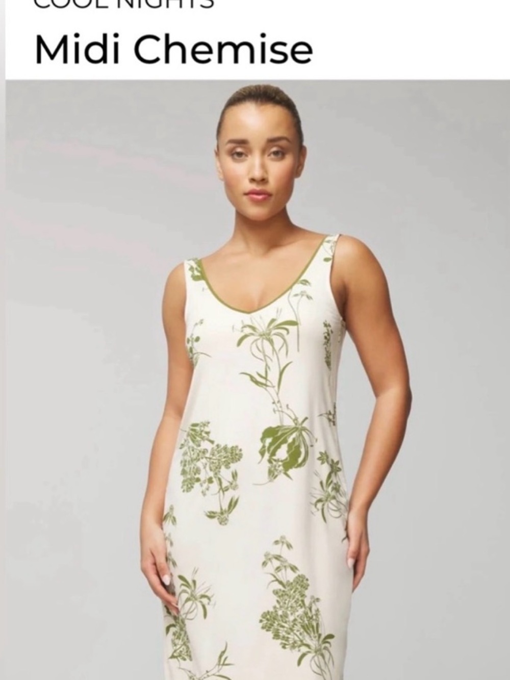 Soma Cream Midi Chemise with Green Botanical Print
